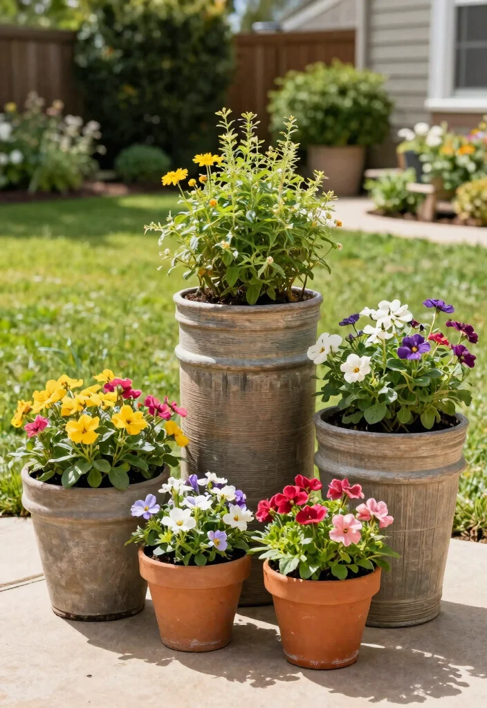 16 Front Yard No Grass Landscaping Ideas With Modern Appeal - 16. Eco-Friendly Containers for Plants 1