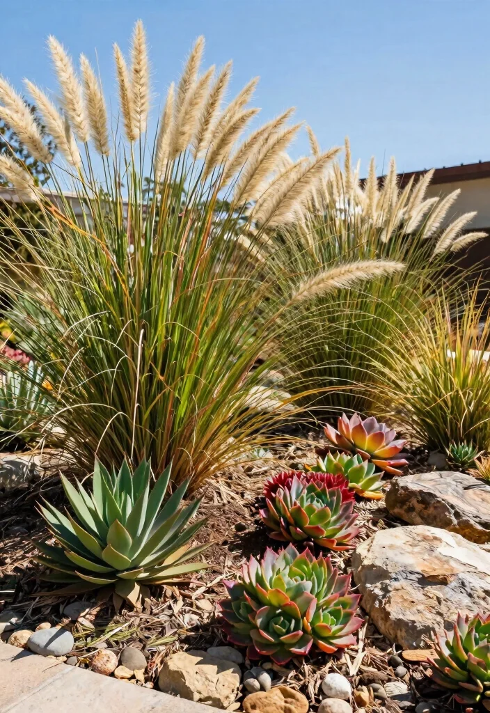 16 Front Yard No Grass Landscaping Ideas With Modern Appeal - 2. Xeriscaping with Drought-Resistant Plants 1