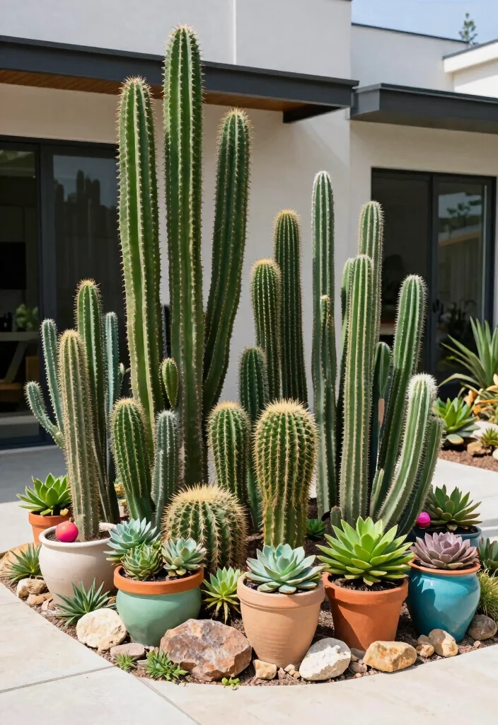 16 Front Yard No Grass Landscaping Ideas With Modern Appeal - 3. Cacti and Succulent Paradise 1