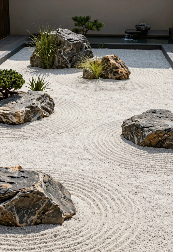 16 Front Yard No Grass Landscaping Ideas With Modern Appeal - 9. Minimalist Zen Garden 1
