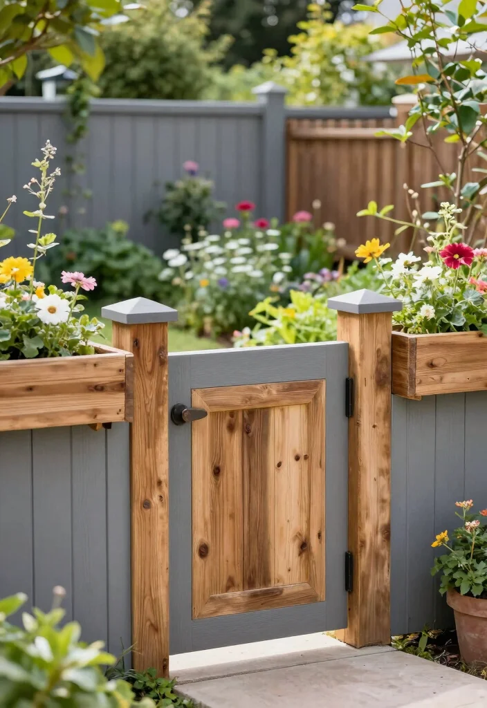 16 Grey Fence Paint Ideas With Modern Edge - 10. Grey and Natural Wood Blend 1