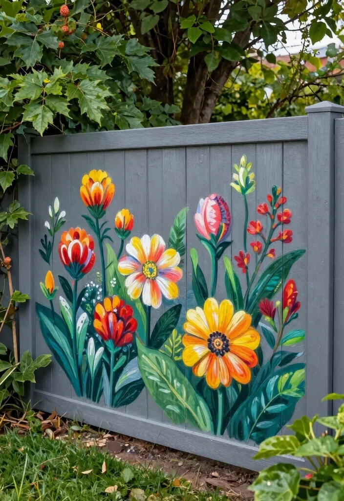 16 Grey Fence Paint Ideas With Modern Edge - 15. Grey with Artistic Murals 1