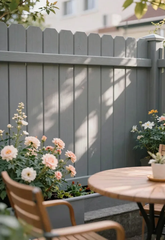 16 Grey Fence Paint Ideas With Modern Edge - 5. Muted Grey for a Subtle Touch 1