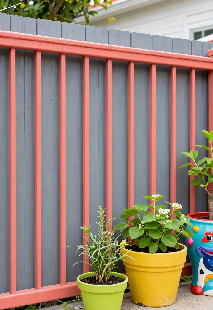 16 Grey Fence Paint Ideas With Modern Edge - 9. Grey with a Pop of Color 1