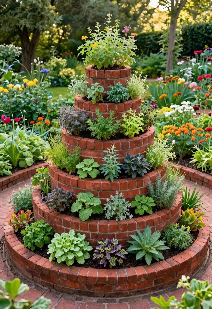 17 Brick Raised Garden Beds Ideas With Classic Structure - 10. Herbal Spiral Garden 1
