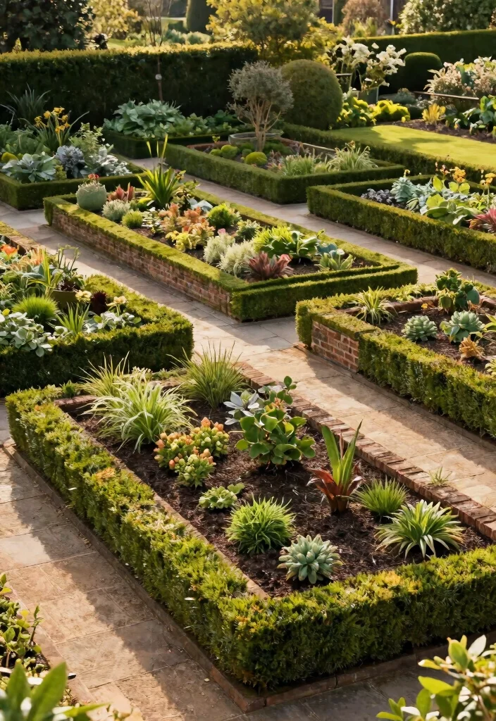 17 Brick Raised Garden Beds Ideas With Classic Structure - 12. Formal Garden Layout 1