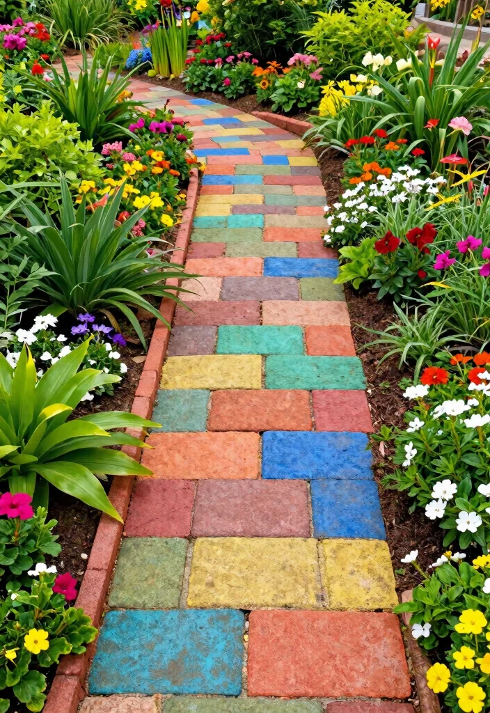 17 Brick Raised Garden Beds Ideas With Classic Structure - 13. Colorful Brick Patterns 1