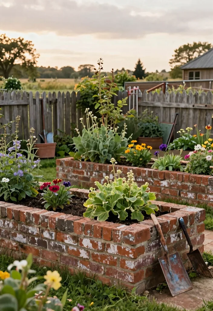 17 Brick Raised Garden Beds Ideas With Classic Structure - 14. Rustic Farmhouse Style 1
