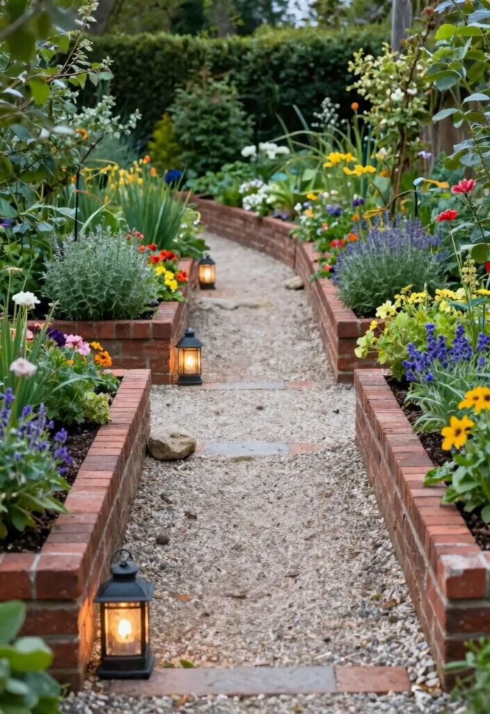 17 Brick Raised Garden Beds Ideas With Classic Structure - 4. Pathway-Integrated Design 1