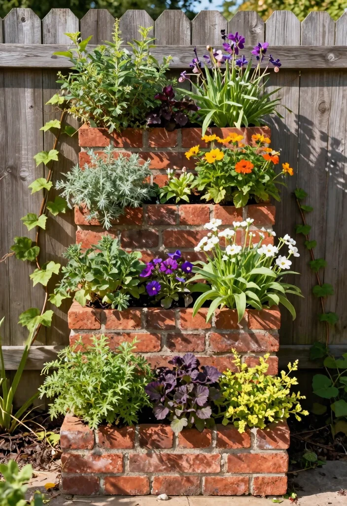 17 Brick Raised Garden Beds Ideas With Classic Structure - 6. Vertical Brick Planters 1