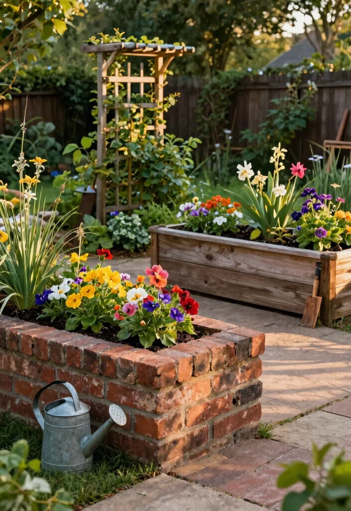 17 Brick Raised Garden Beds Ideas With Classic Structure - 8. Mix of Brick and Wood 1
