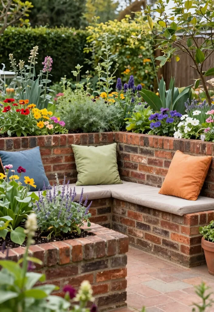 17 Brick Raised Garden Beds Ideas With Classic Structure - 9. Built-in Seating 1