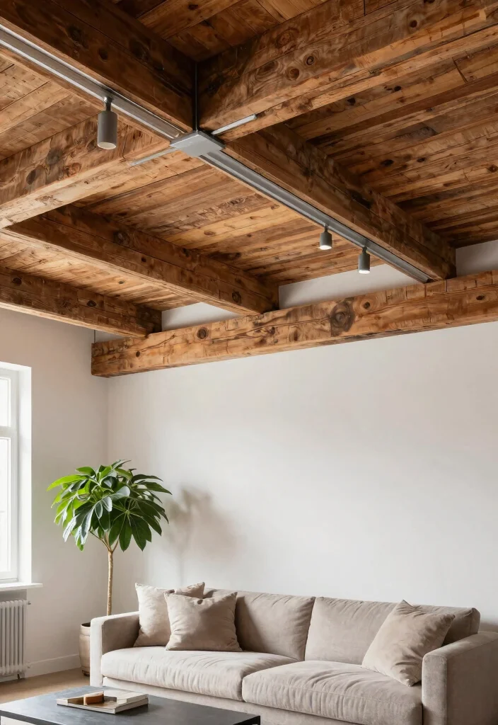 17 Ceiling Lighting Ideas That Transform Any Room - 1. Reclaimed Wood Beams with Industrial Fixtures 1