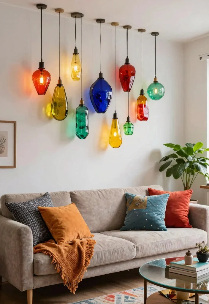 17 Ceiling Lighting Ideas That Transform Any Room - 13. Colorful Recycled Glass Fixtures 1