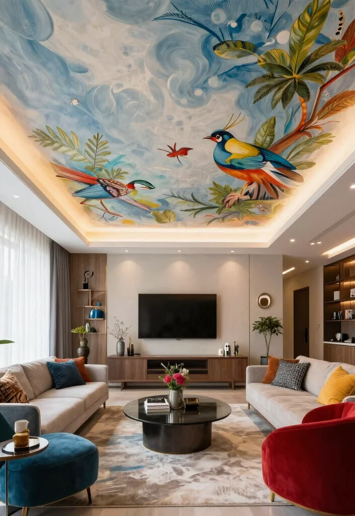 17 Ceiling Lighting Ideas That Transform Any Room - 17. Artistic Murals with Integrated Lighting 1