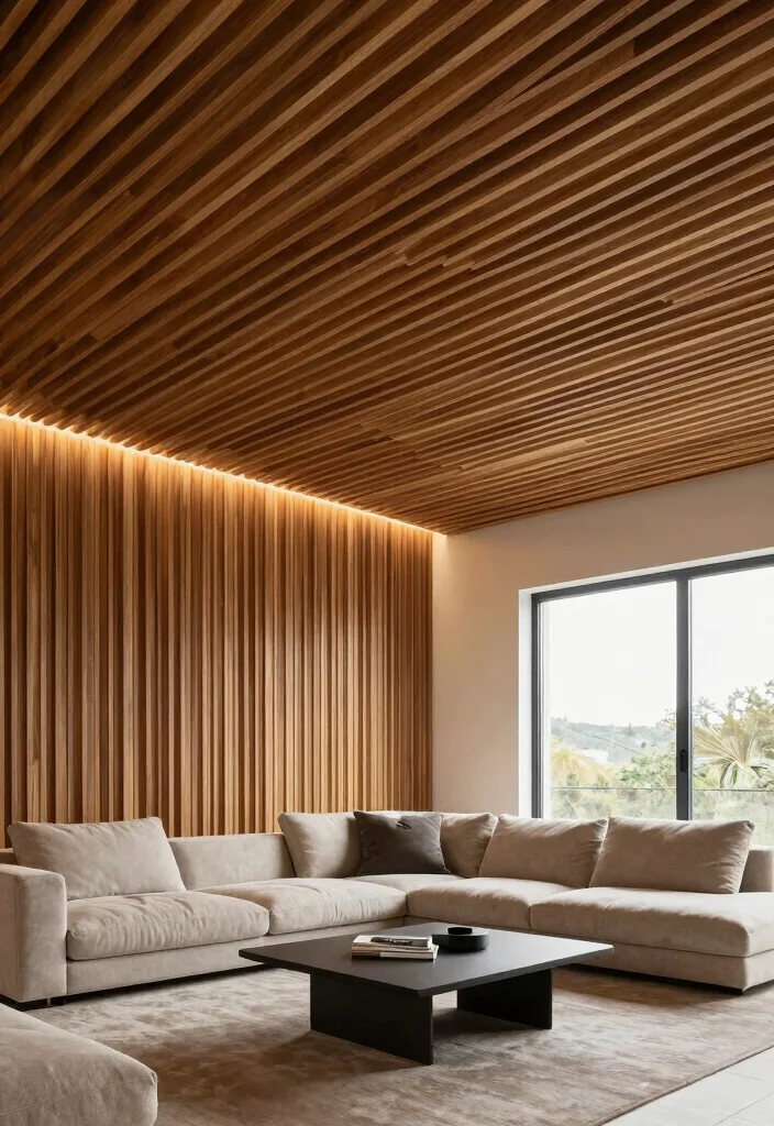 17 Ceiling Panels Ideas With Texture & Depth - 12. Wood Slat Ceilings 1