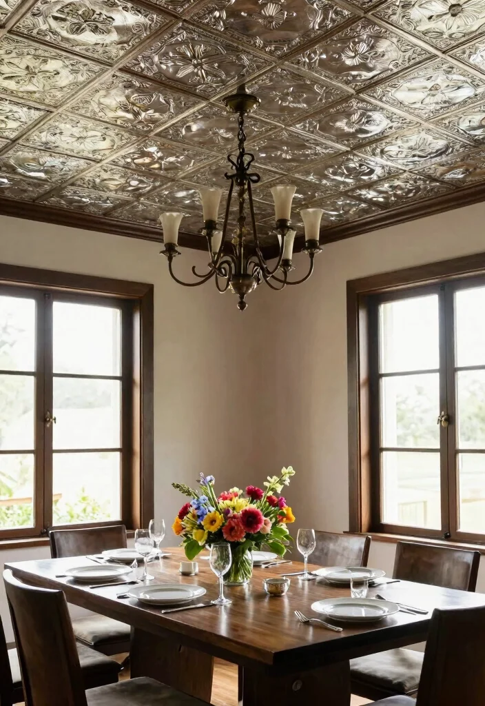 17 Ceiling Panels Ideas With Texture & Depth - 3. Elegant Tin Tiles 1