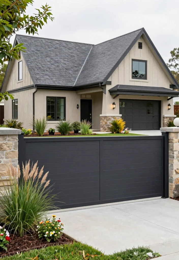 17 Contemporary Farmhouse Exterior Ideas With Modern Edge - 11. Modern Fencing Solutions 1