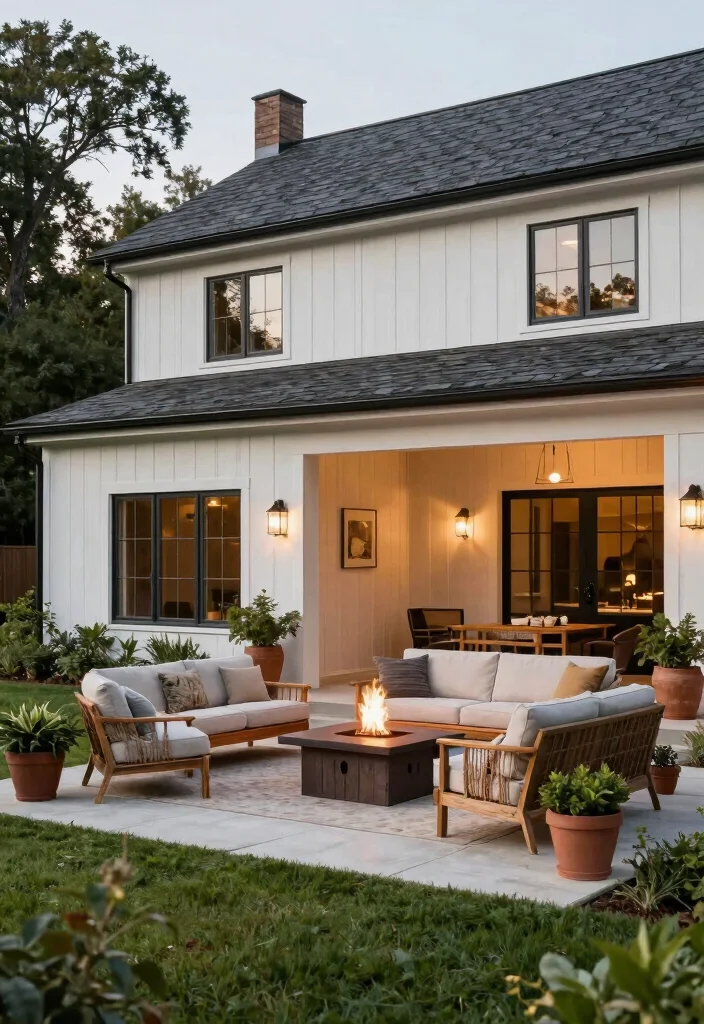 17 Contemporary Farmhouse Exterior Ideas With Modern Edge - 16. Outdoor Living Spaces 1