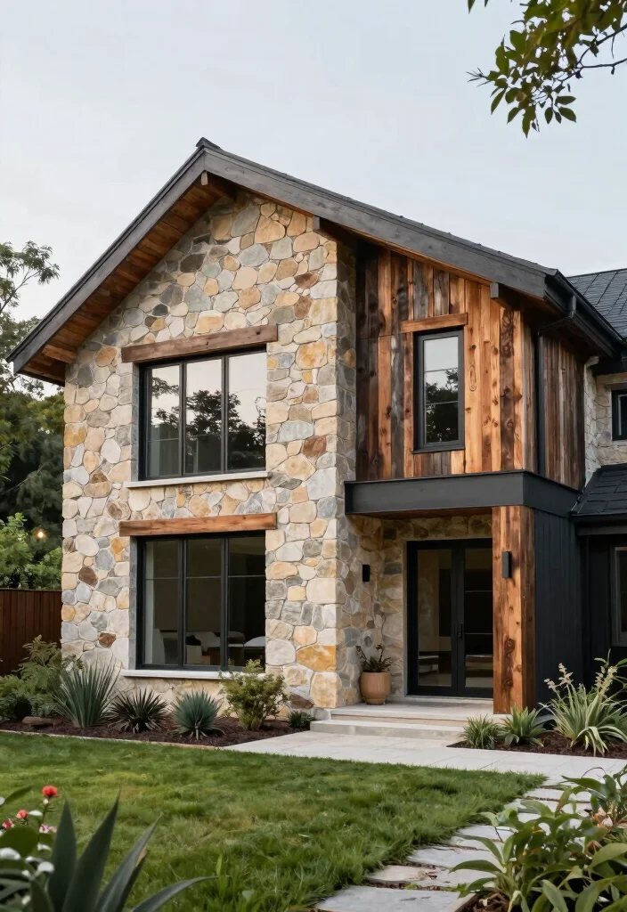 17 Contemporary Farmhouse Exterior Ideas With Modern Edge - 17. Mixed Materials 1