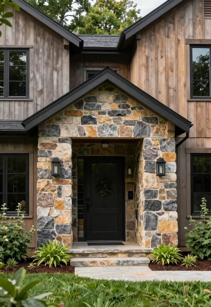 17 Contemporary Farmhouse Exterior Ideas With Modern Edge - 4. Natural Stone Accents 1
