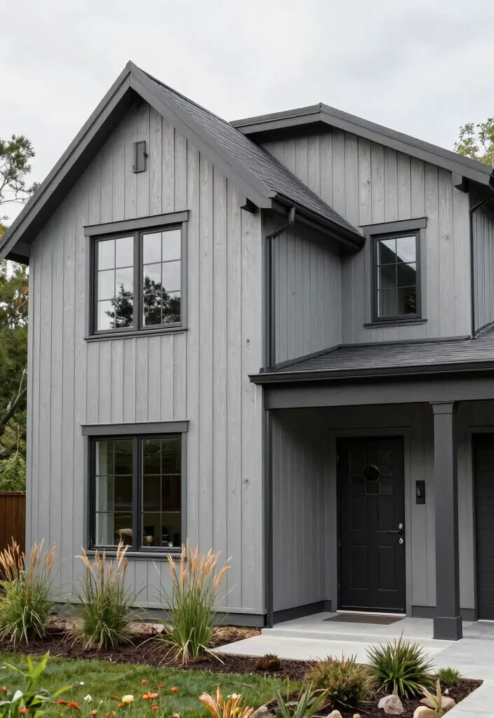 17 Contemporary Farmhouse Exterior Ideas With Modern Edge - 7. Vertical Wood Siding 1