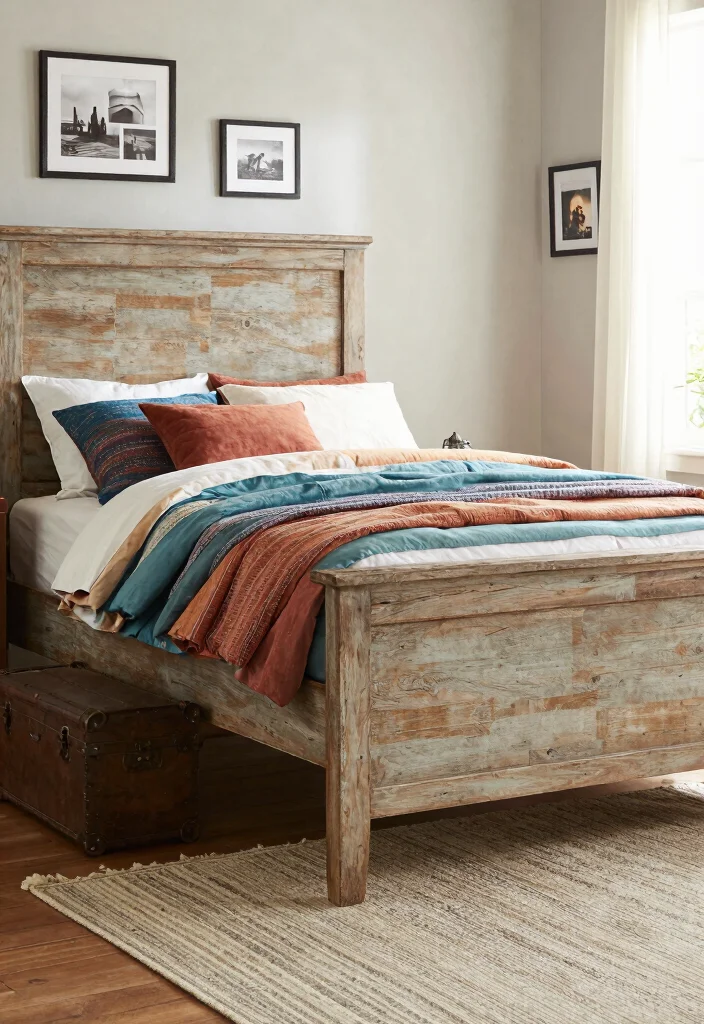 17 Farmhouse Bed Frame Ideas With Rustic Elegance - 12. Distressed Finish Frame 1