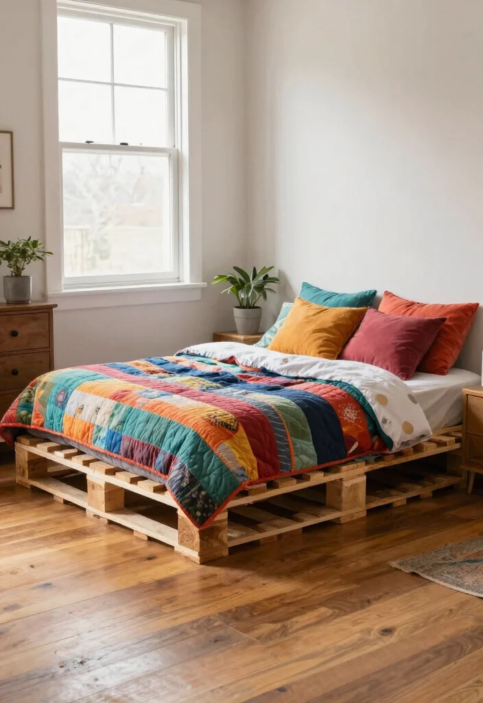 17 Farmhouse Bed Frame Ideas With Rustic Elegance - 6. Upcycled Pallet Frame 1