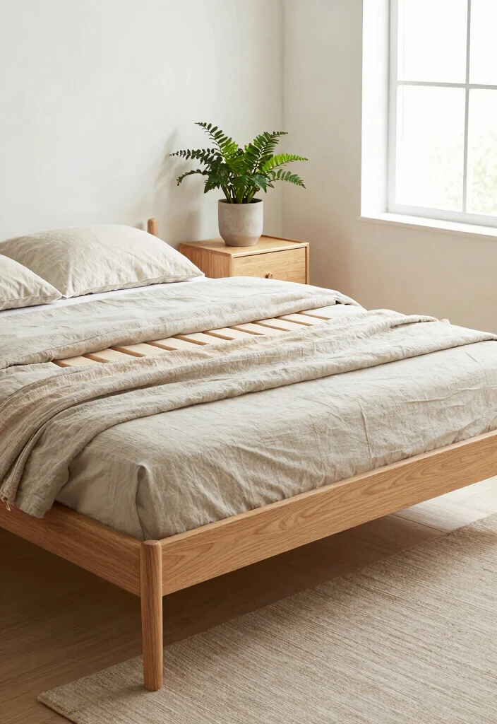 17 Farmhouse Bed Frame Ideas With Rustic Elegance - 8. Stylish Slatted Frame 1