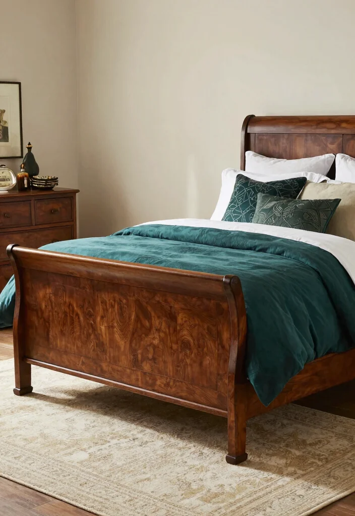 17 Farmhouse Bed Frame Ideas With Rustic Elegance - 9. Elegant Farmhouse Sleigh Frame 1