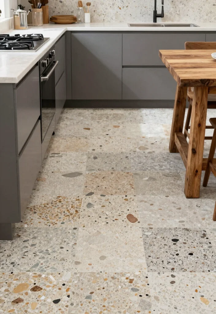 17 Farmhouse Kitchen Flooring Ideas With Natural Texture - 10. Terrazzo Tiles 1