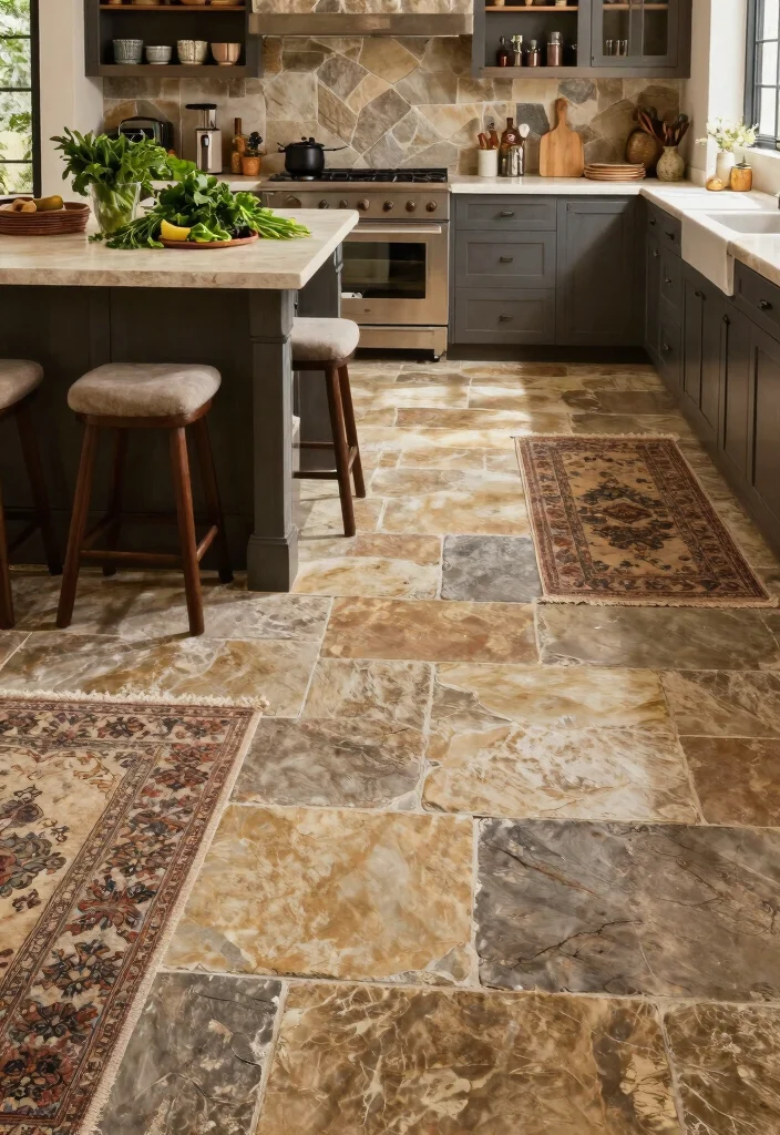 17 Farmhouse Kitchen Flooring Ideas With Natural Texture - 3. Rustic Stone Tiles 1