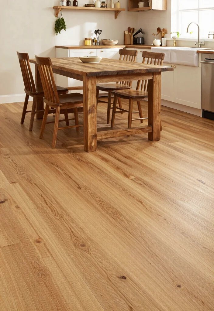 17 Farmhouse Kitchen Flooring Ideas With Natural Texture - 4. Wide Plank Hardwood Flooring 1