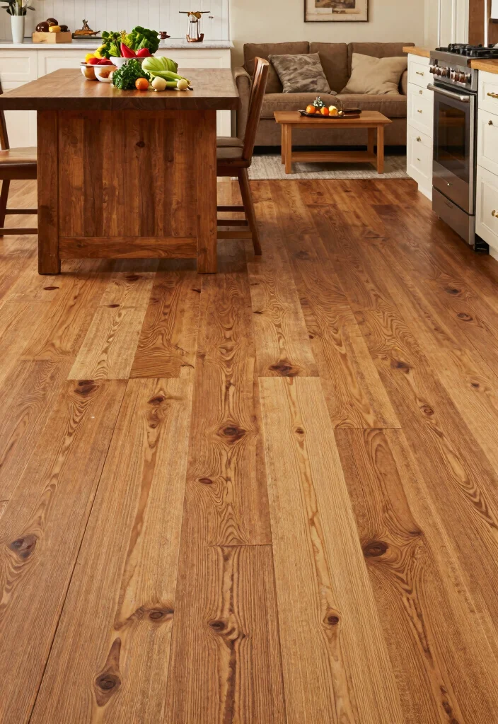 17 Farmhouse Kitchen Flooring Ideas With Natural Texture - 7. Hand-Scraped Hardwood 1