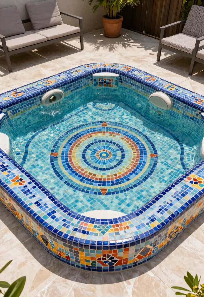 17 Jacuzzi on Terrace Ideas With Spa Luxury Feel - 10. Artistic Touch with Mosaic Designs 1