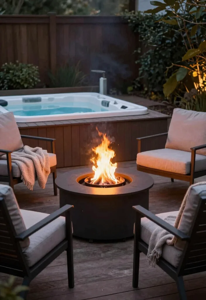 17 Jacuzzi on Terrace Ideas With Spa Luxury Feel - 7. Cozy Fire Pit and Jacuzzi Combo 1