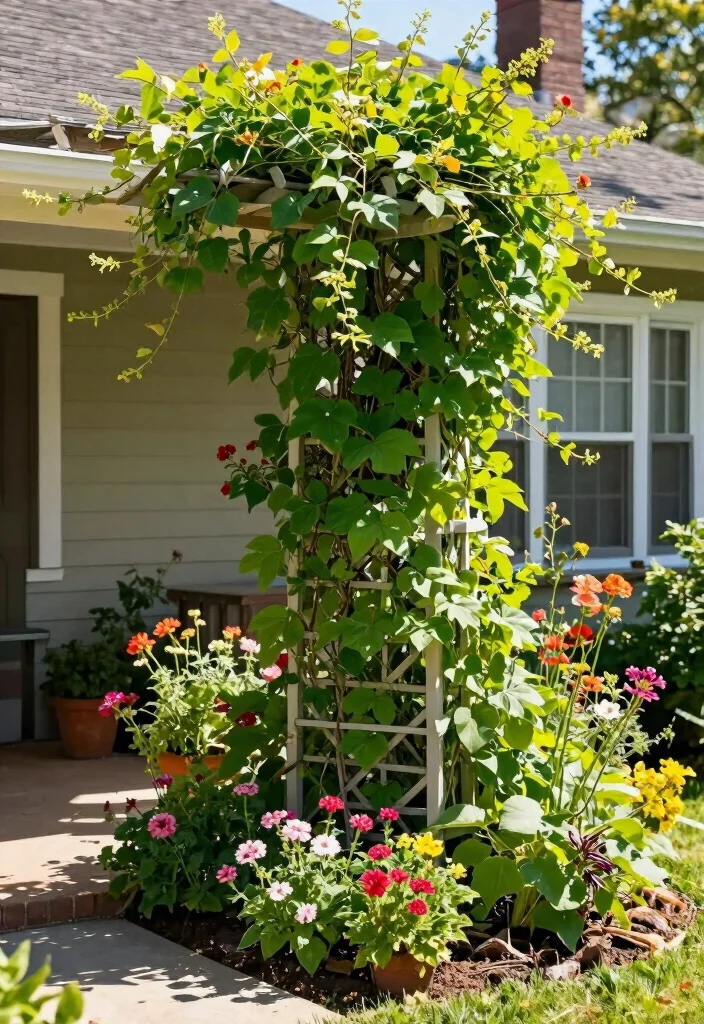 17 Landscaping Small Front Yard Ideas That Maximize Space - 6. Climbing Plants: Vertical Beauty 1