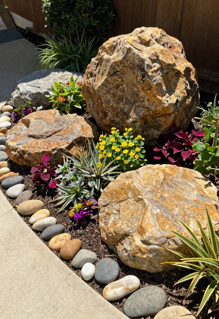 17 Landscaping Small Front Yard Ideas That Maximize Space - 9. Decorative Rocks and Boulders 1