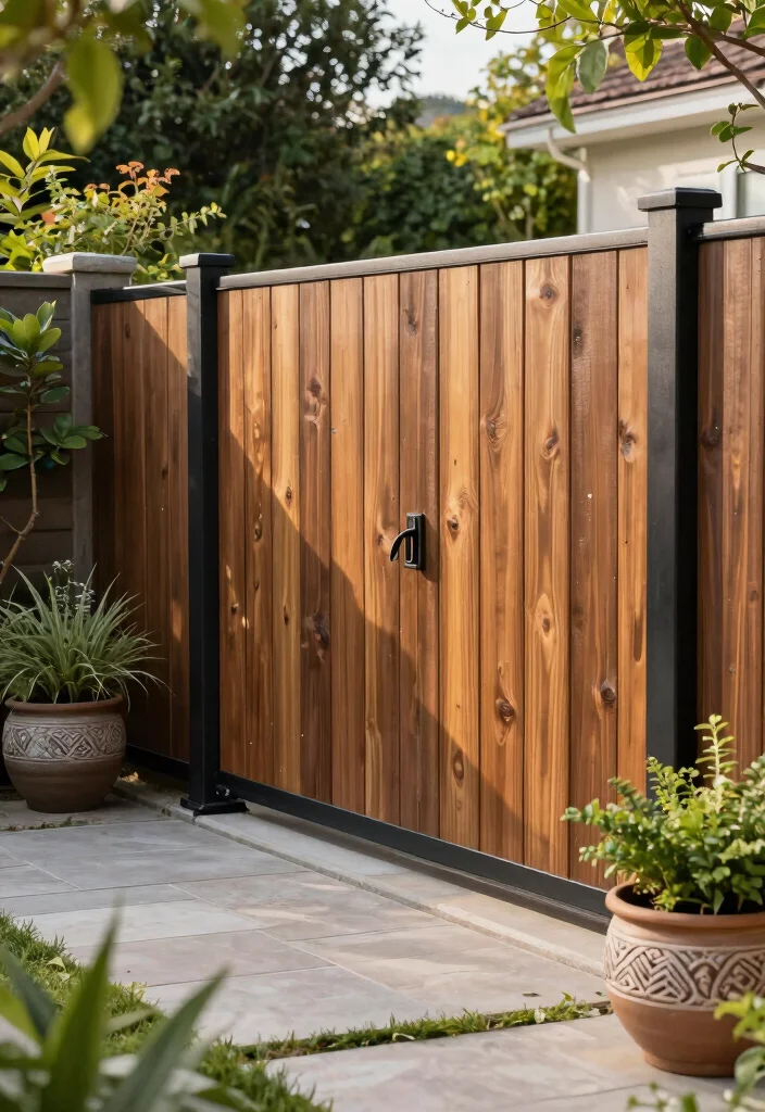 17 Metal Panel Fence Ideas With Contemporary Style - 15. Stacked Panels 1