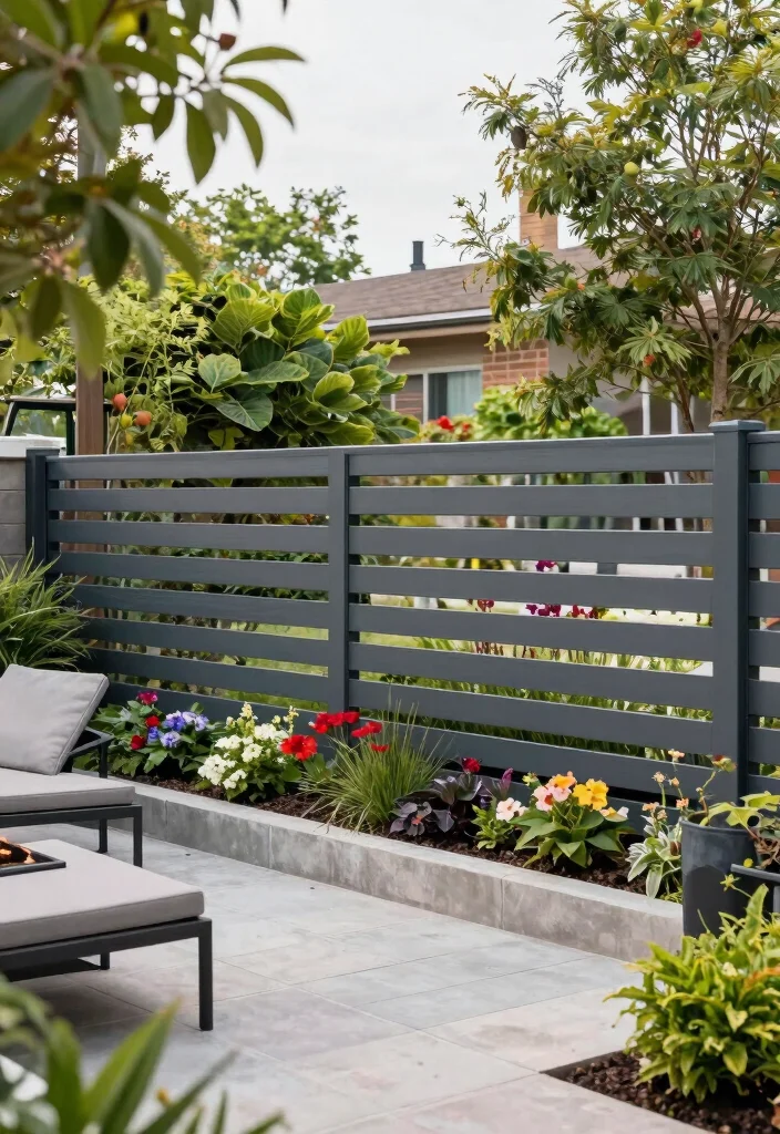 17 Metal Panel Fence Ideas With Contemporary Style - 4. Horizontal Slats 1