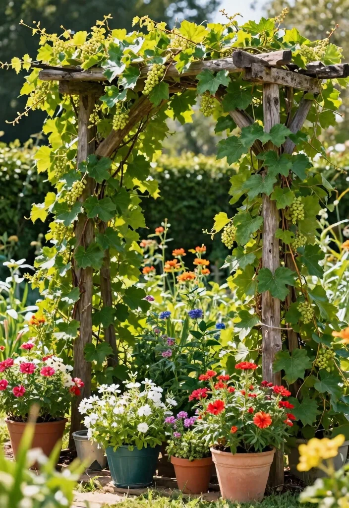17 Muscadine Trellis Ideas With Rustic Vineyard Vibes - 12. The Trellis with Planters 1