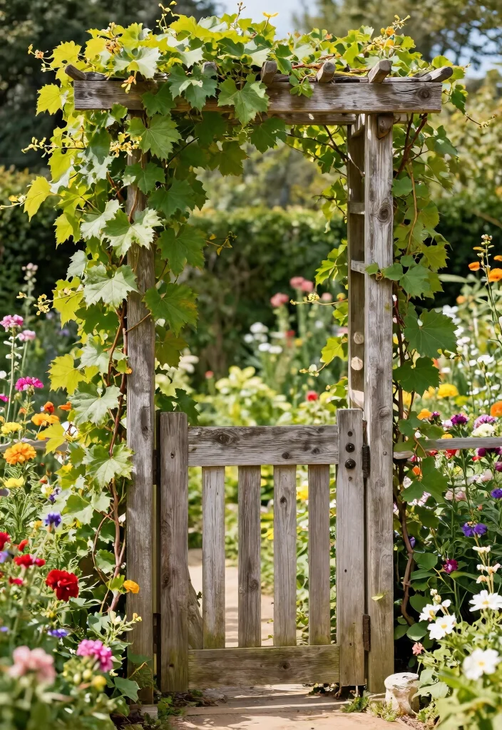 17 Muscadine Trellis Ideas With Rustic Vineyard Vibes - 5. The Rustic Garden Gate Trellis 1