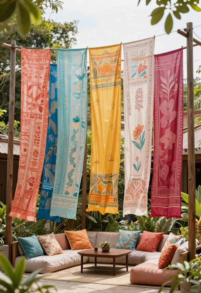 17 Temporary Privacy Fence Ideas That Look Stylish - 4. Decorative Fabric Panels 1