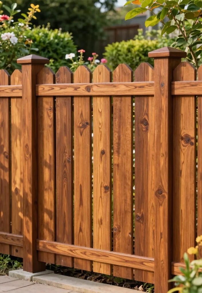 17 Wood Fence Styles Ideas That Elevate Any Yard - 10. Stained Wood Fence 1