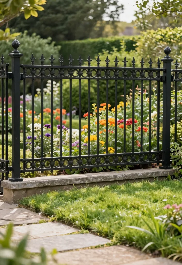17 Wood Fence Styles Ideas That Elevate Any Yard - 11. Ornamental Iron Fence 1
