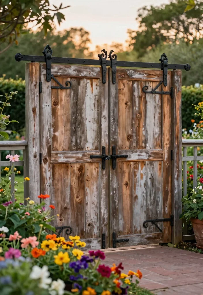 17 Wood Fence Styles Ideas That Elevate Any Yard - 17. Vintage Barn Door Fence 1