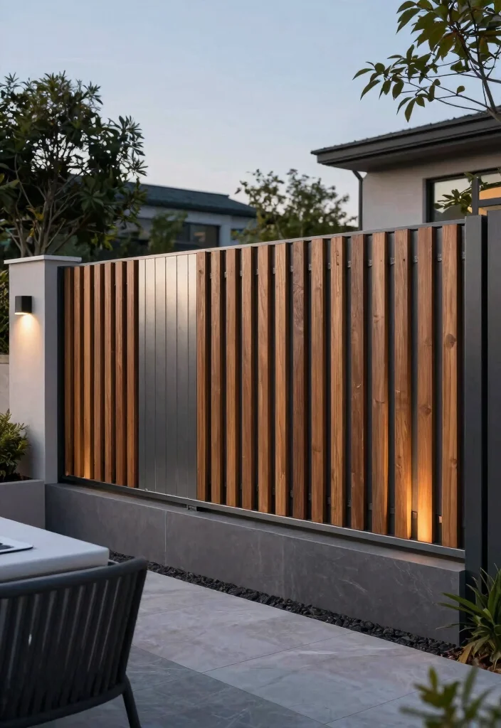 17 Wood Fence Styles Ideas That Elevate Any Yard - 8. Contemporary Metal and Wood Combination 1