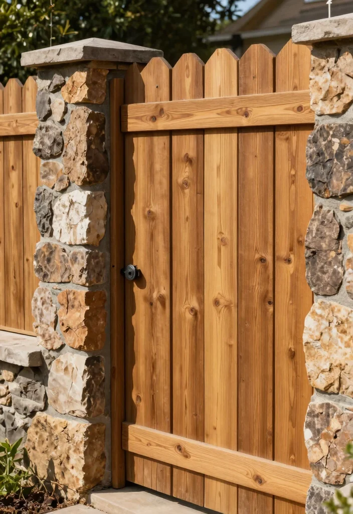 18 Cedar Fence Ideas With Classic Warm Tone - 11. Cedar Fence with Stone Accents 1