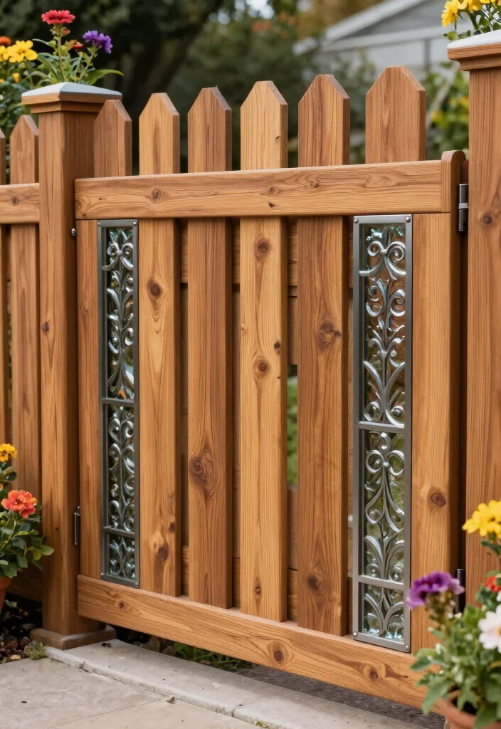 18 Cedar Fence Ideas With Classic Warm Tone - 12. Cedar Fence with Decorative Insets 1