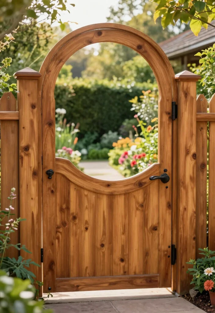18 Cedar Fence Ideas With Classic Warm Tone - 14. Cedar Fence with Arched Gates 1